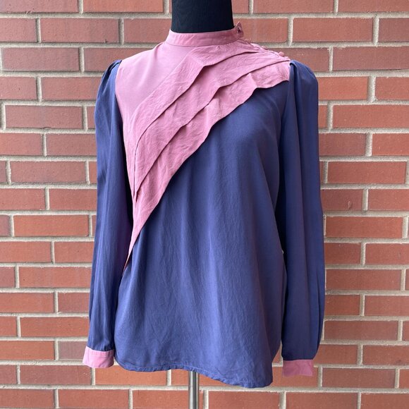 Vintage 80s Fabio Delini Pink Purple Silk Blouse| Size XS/S - Picture 2 of 10